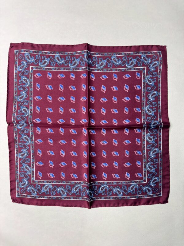ポケットチーフ ワイン×ブルー イタリア製