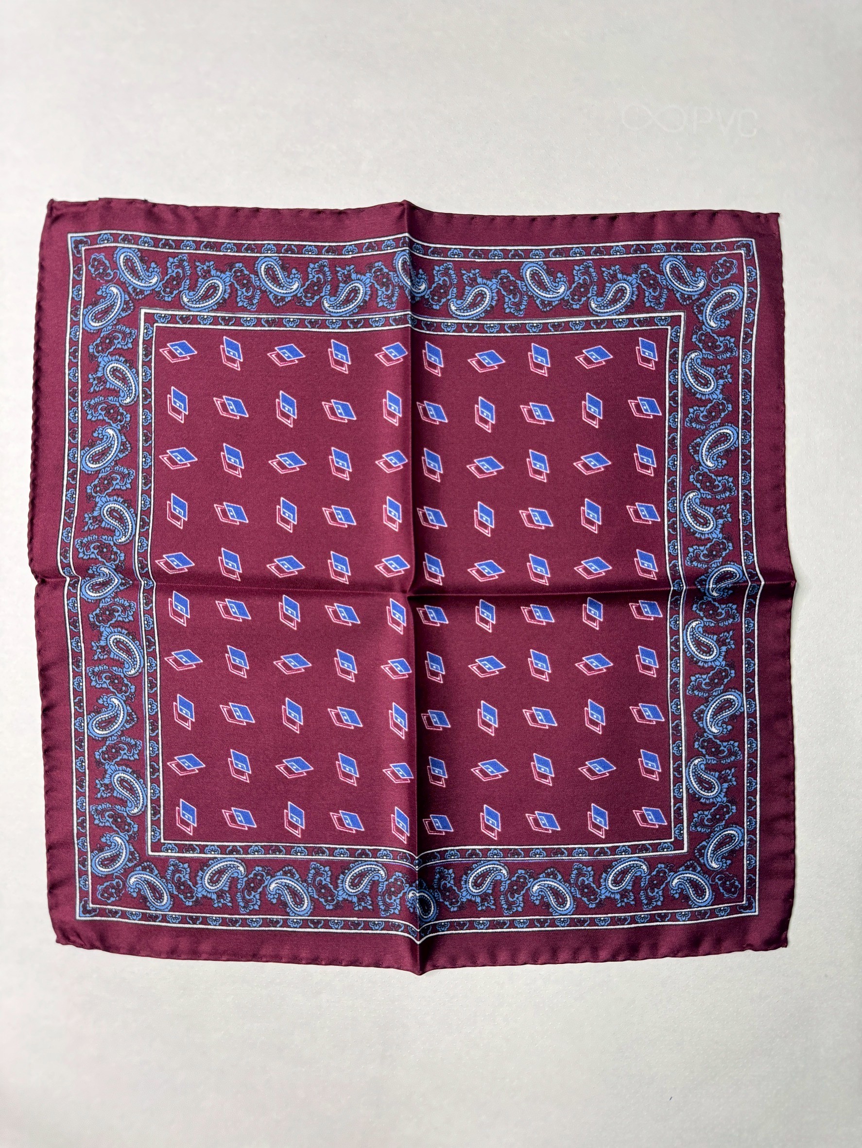 ポケットチーフ ワイン×ブルー イタリア製
