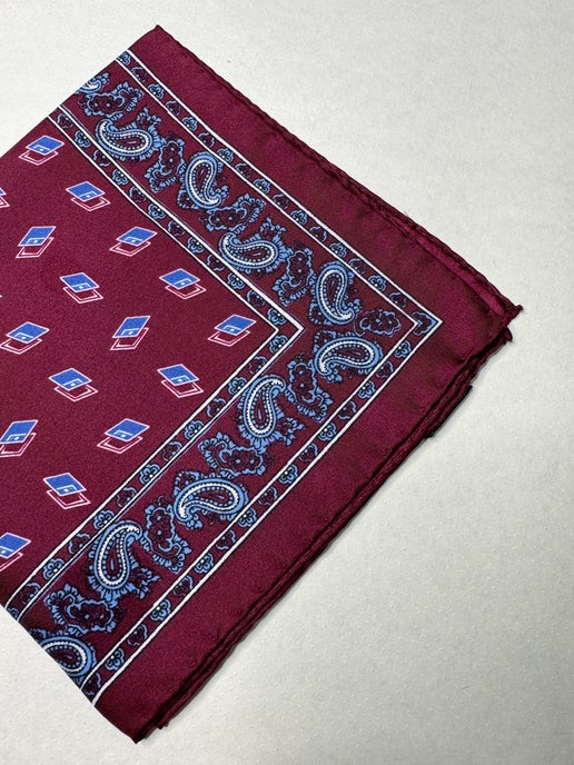 ポケットチーフ ワイン×ブルー イタリア製 - 画像 (2)