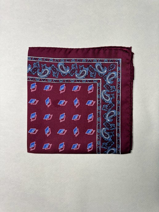 ポケットチーフ ワイン×ブルー イタリア製 - 画像 (3)
