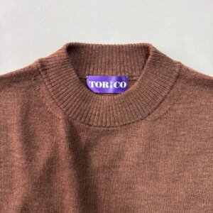 ニット モックネック長袖 ウール ブラウン